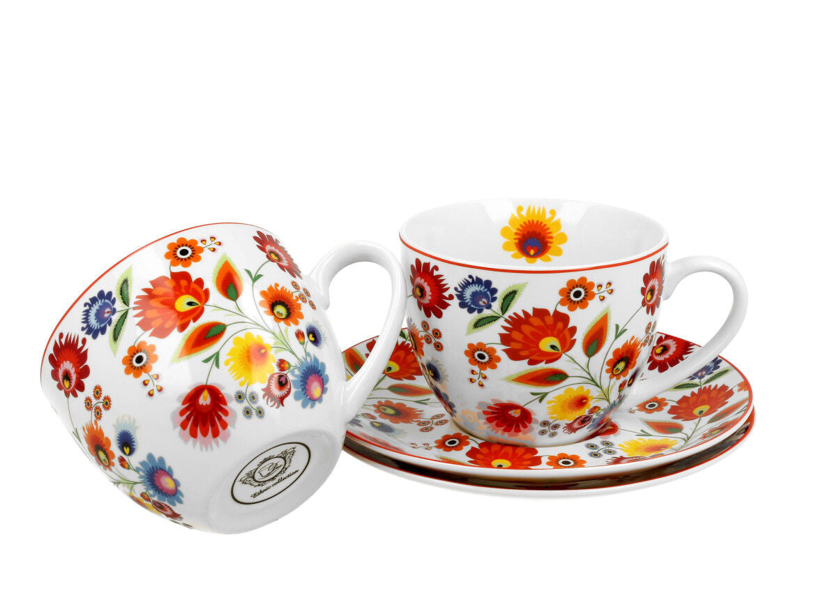 DUO ETNO 2er-Set Tassen 280 ml ŁOWICZ mit Untertassen, New Bone China Porzellan – Bild 3