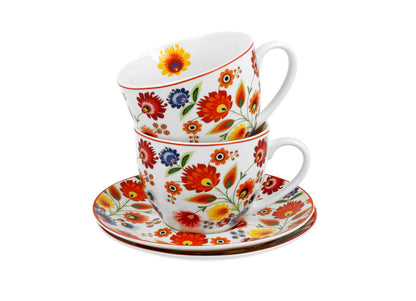 DUO ETNO 2er-Set Tassen 280 ml ŁOWICZ mit Untertassen, New Bone China Porzellan – Bild 4