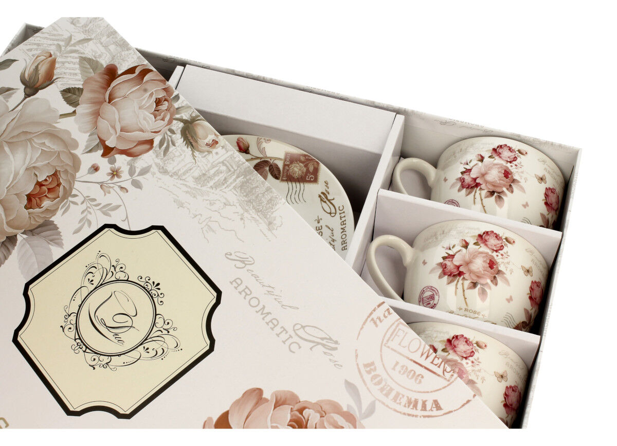 DUO FLORAL 6er-Set Tassen 220 ml SECESSION mit Untertassen, New Bone China Porzellan – Bild 3