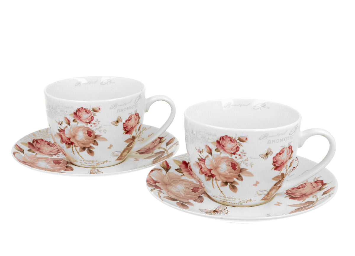 DUO FLORAL 2er-Set Tassen 280 ml SECESSION mit Untertassen, New Bone China Porzellan – Bild 2
