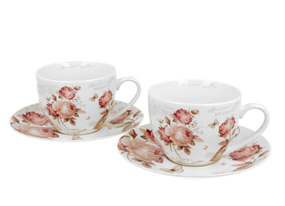 DUO FLORAL 2er-Set Tassen 280 ml SECESSION mit Untertassen, New Bone China Porzellan – Bild 2