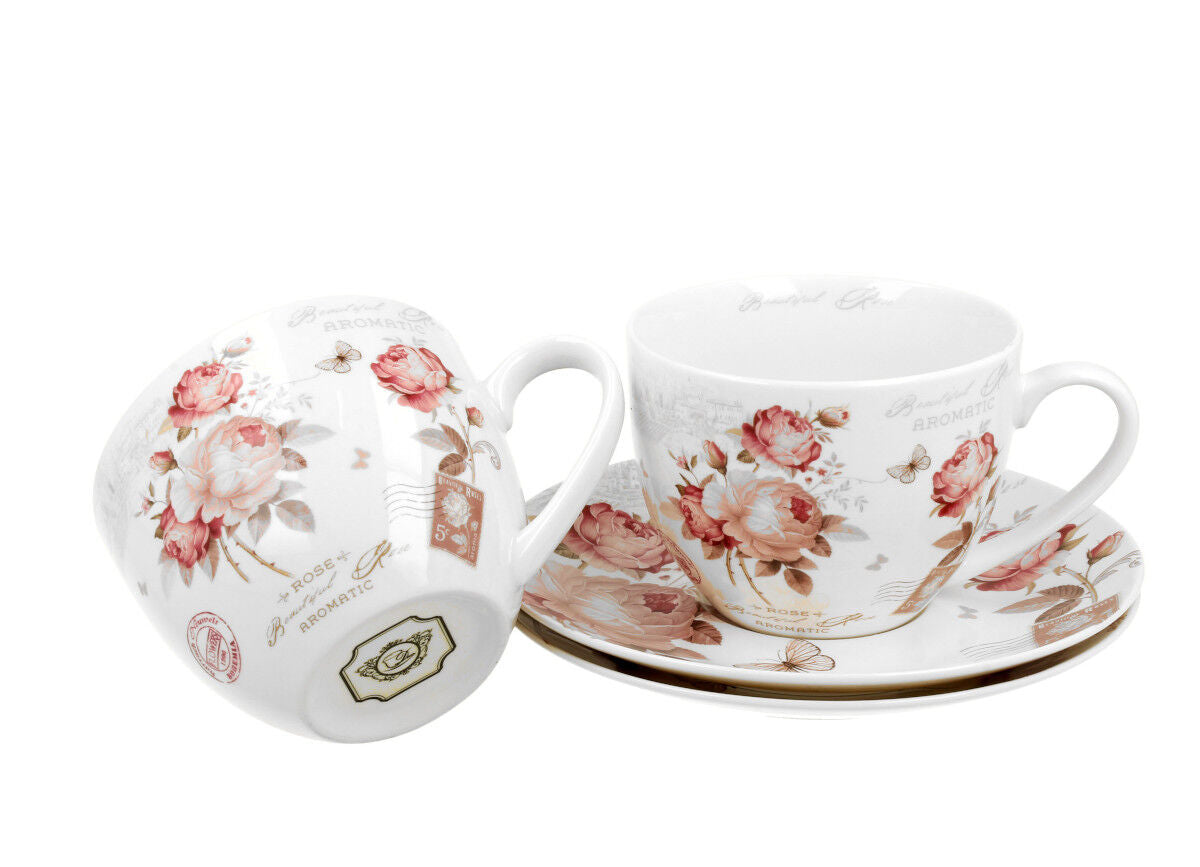 DUO FLORAL 2er-Set Tassen 280 ml SECESSION mit Untertassen, New Bone China Porzellan – Bild 3