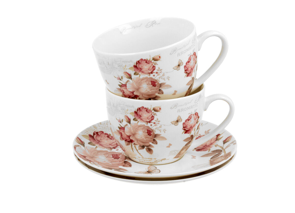 DUO FLORAL 2er-Set Tassen 280 ml SECESSION mit Untertassen, New Bone China Porzellan – Bild 4