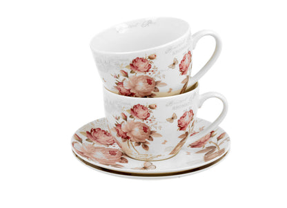 DUO FLORAL 2er-Set Tassen 280 ml SECESSION mit Untertassen, New Bone China Porzellan – Bild 4