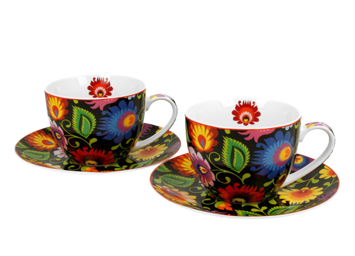 DUO ETNO 2er-Set Tassen 250 ml ETNIC mit Untertassen, New Bone China Porzellan – Bild 2
