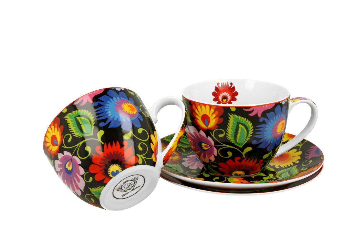 DUO ETNO 2er-Set Tassen 250 ml ETNIC mit Untertassen, New Bone China Porzellan – Bild 3