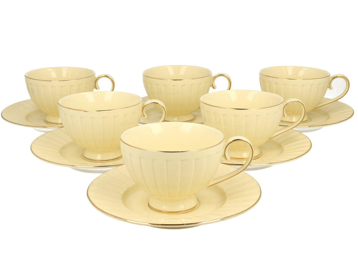 DUO ECRU 6er-Set Tassen 220 ml NINA mit Untertassen, New Bone China Porzellan