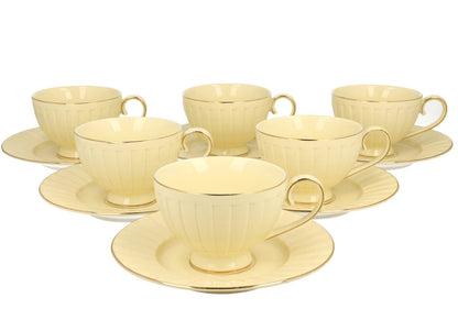 DUO ECRU 6er-Set Tassen 220 ml NINA mit Untertassen, New Bone China Porzellan