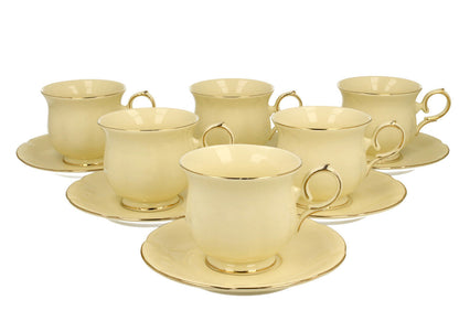 DUO ECRU 6er-Set Tassen 220 ml CLARK mit Untertassen, New Bone China Porzellan