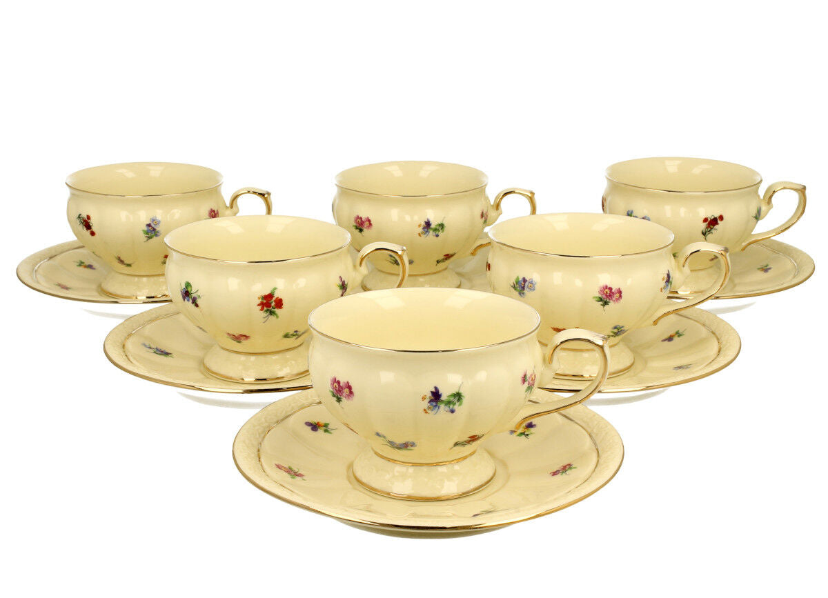 DUO ECRU 6er-Set Tassen 220 ml mit Untertassen, New Bone China Porzellan