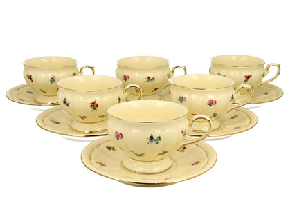 DUO ECRU 6er-Set Tassen 220 ml mit Untertassen, New Bone China Porzellan