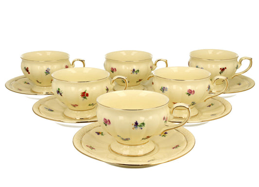 DUO ECRU 6er-Set Tassen 220 ml mit Untertassen, New Bone China Porzellan