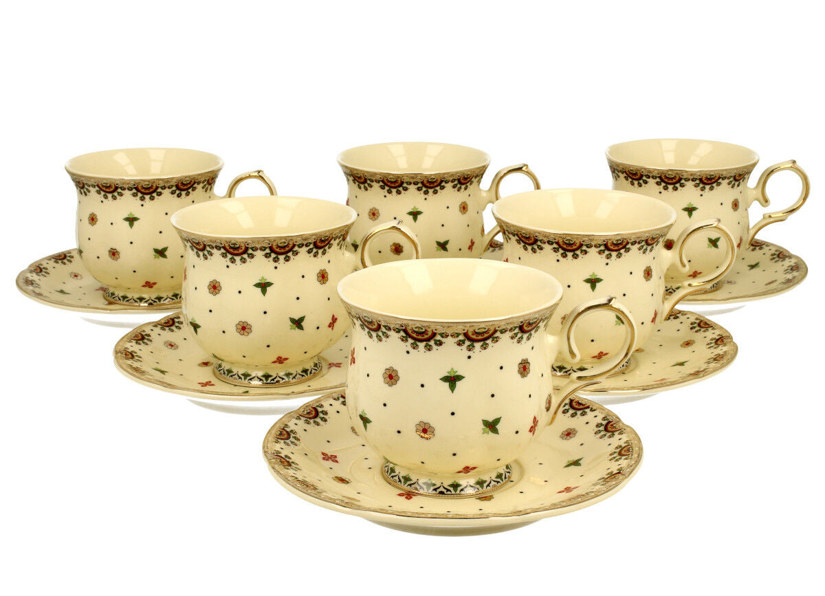 DUO ECRU 6er-Set Tassen 220 ml CASABLANCA mit Untertassen, New Bone China Porzellan