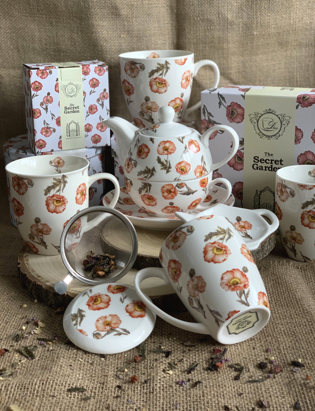DUO FLORAL Jumbobecher 480 ml WILD POPPIES mit Fuß, New Bone China Porzellan – Bild 5