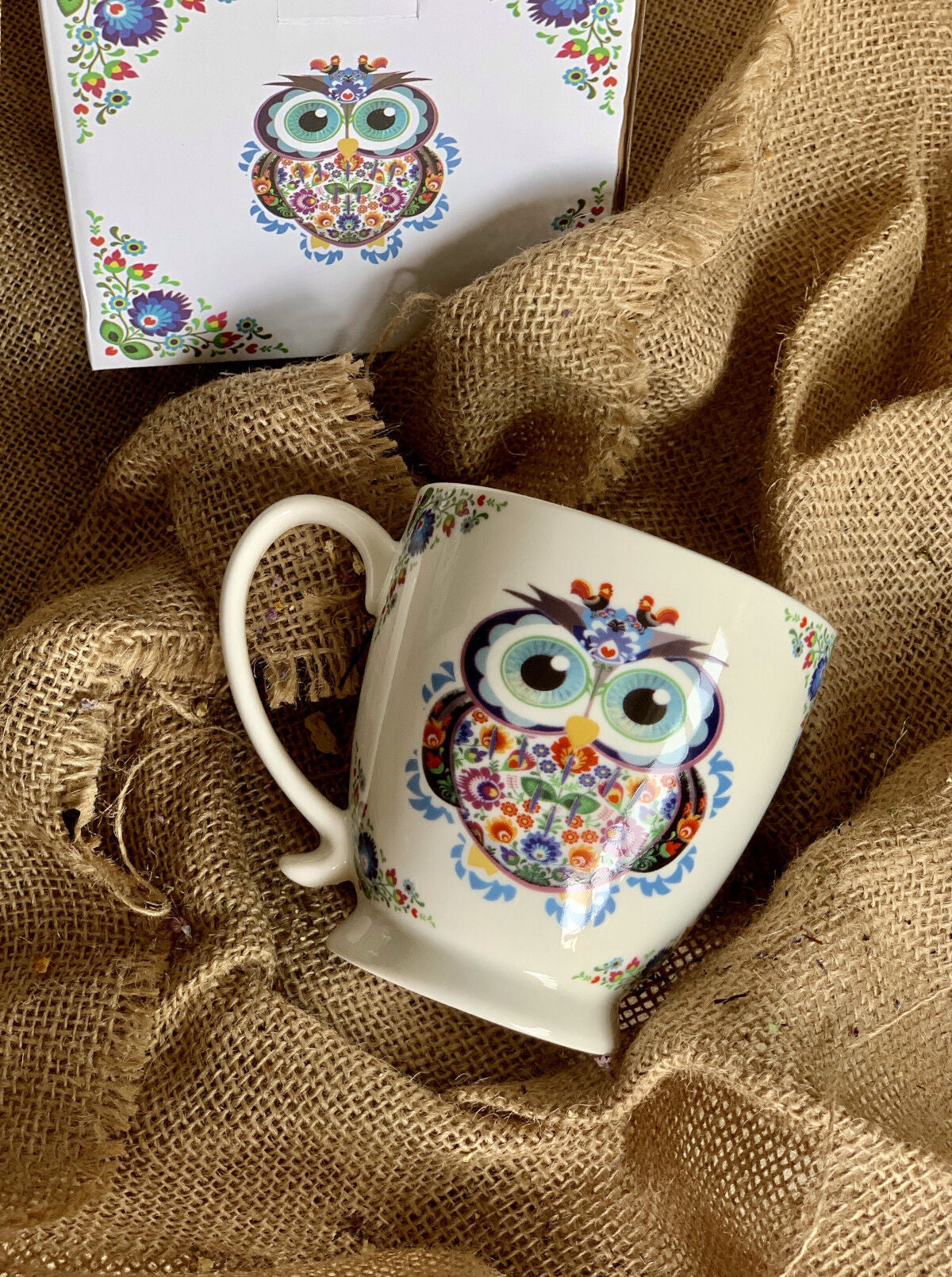 10er SET DUO ETNO Jumbobecher 480 ml OWL mit Fuß, New Bone China Porzellan – Bild 9
