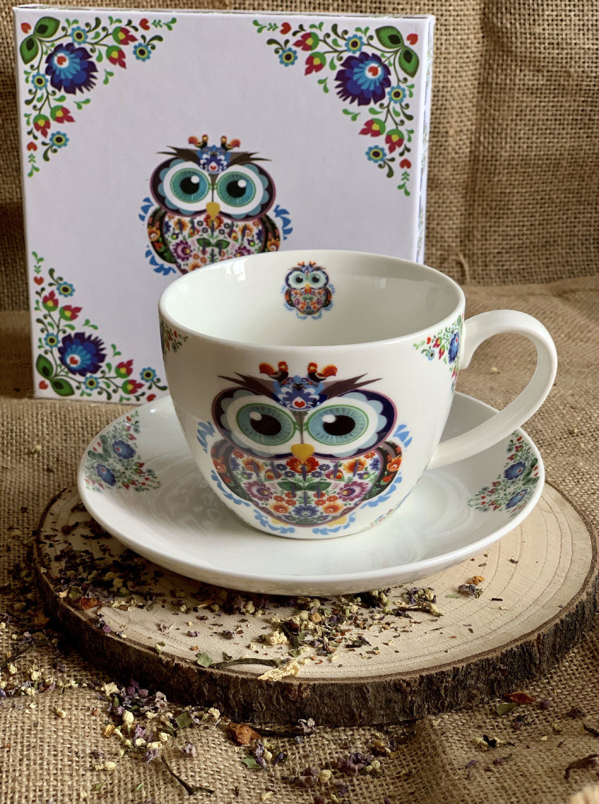DUO ETNO Jumbobecher 470 ml OWL mit Untertasse, New Bone China Porzellan – Bild 6