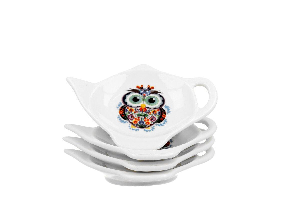 DUO ETNO 4er-Set Teebeutelhalter OWL New Bone China Porzellan – Bild 2