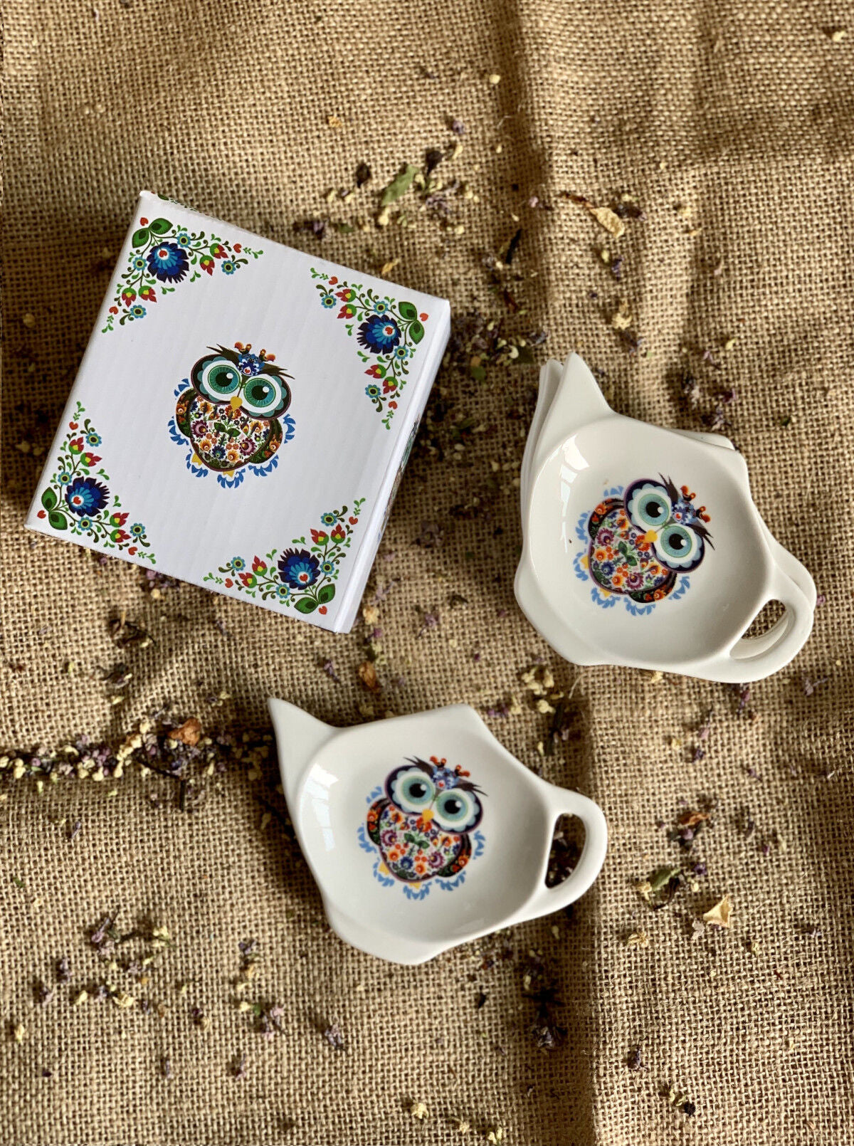 DUO ETNO 4er-Set Teebeutelhalter OWL New Bone China Porzellan – Bild 6
