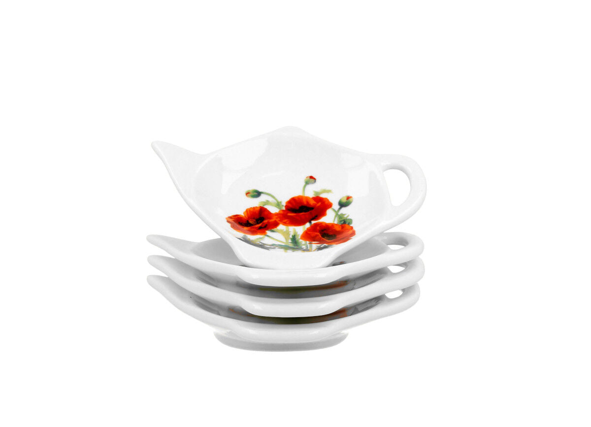 DUO FLORAL 4er-Set Teebeutelhalter CLASSIC POPPIES New Bone China Porzellan – Bild 2