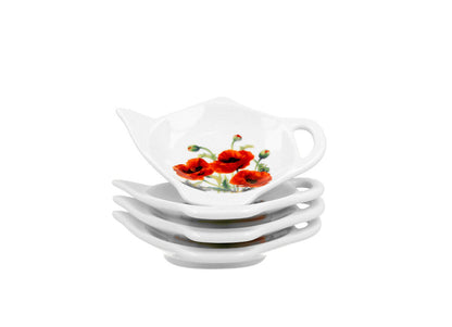 DUO FLORAL 4er-Set Teebeutelhalter CLASSIC POPPIES New Bone China Porzellan – Bild 2