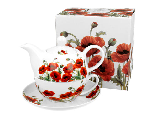 DUO FLORAL Tasse mit Teekanne CLASSIC POPPIES New Bone China Porzellan