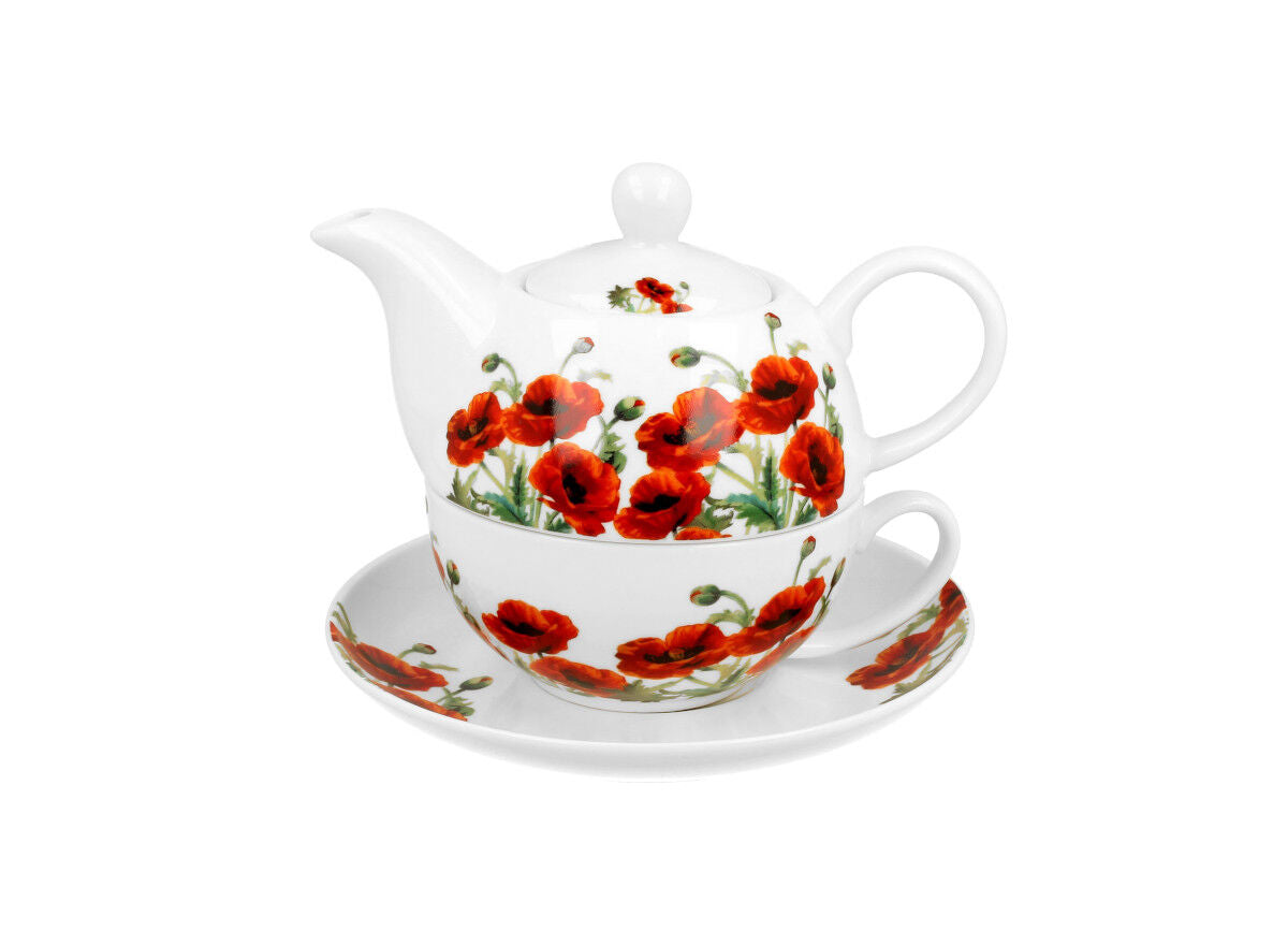DUO FLORAL Tasse mit Teekanne CLASSIC POPPIES New Bone China Porzellan – Bild 2