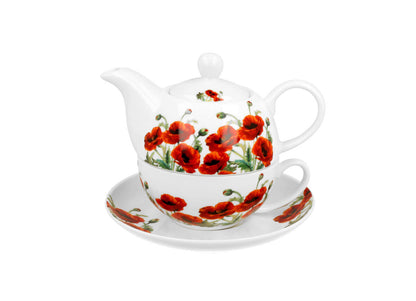 DUO FLORAL Tasse mit Teekanne CLASSIC POPPIES New Bone China Porzellan – Bild 2
