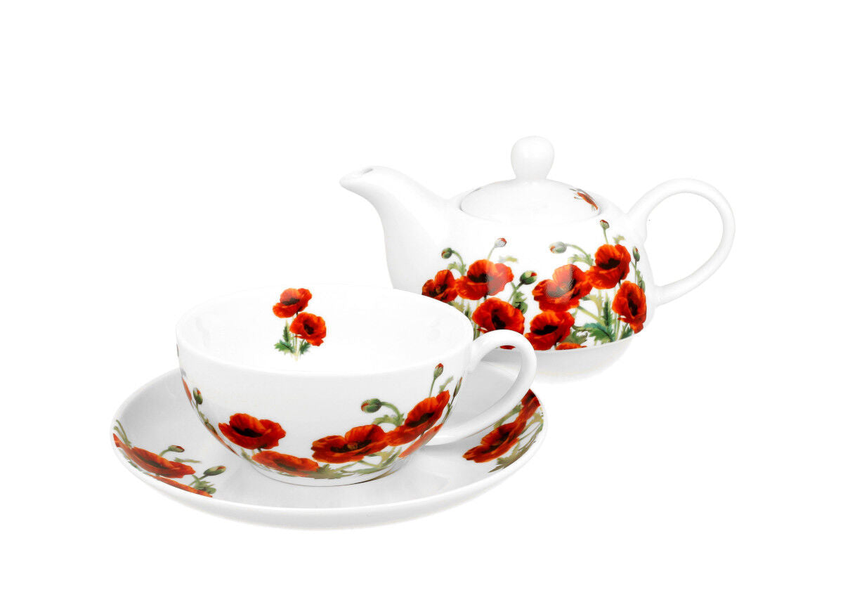 DUO FLORAL Tasse mit Teekanne CLASSIC POPPIES New Bone China Porzellan – Bild 3