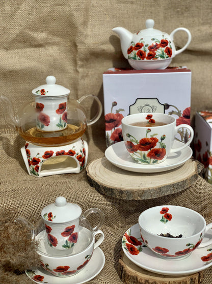 DUO FLORAL Tasse mit Teekanne CLASSIC POPPIES New Bone China Porzellan – Bild 5