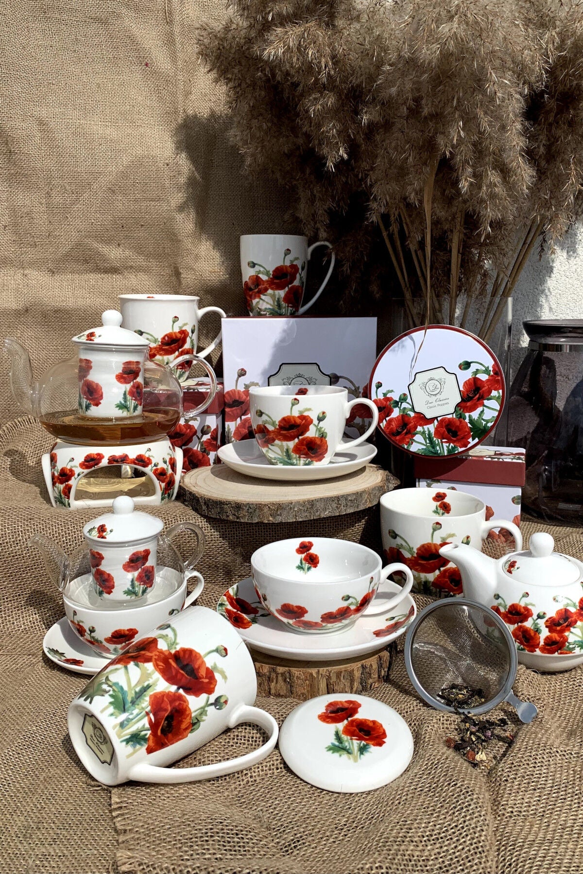 DUO FLORAL Tasse mit Teekanne CLASSIC POPPIES New Bone China Porzellan – Bild 6