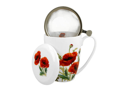 DUO FLORAL Becher 380 ml CLASSIC POPPIES mit Teesieb, New Bone China Porzellan – Bild 2