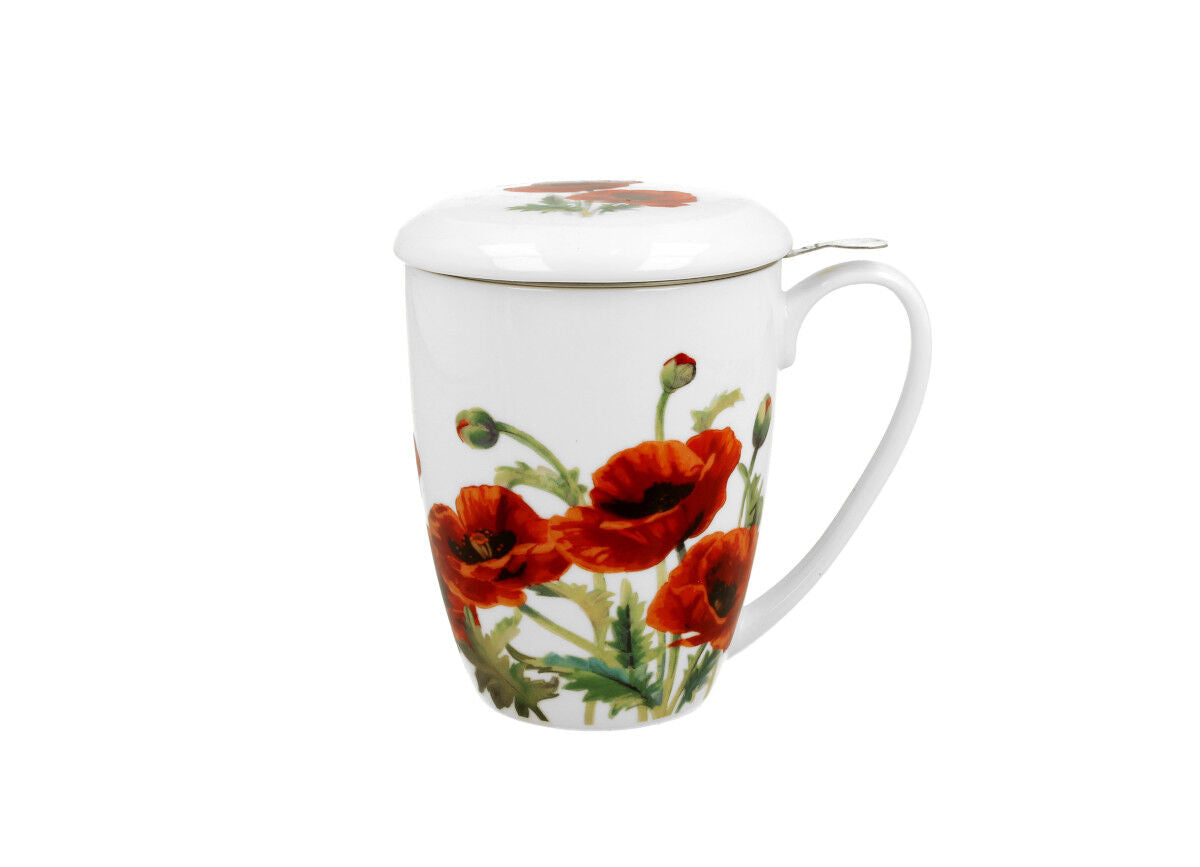 DUO FLORAL Becher 380 ml CLASSIC POPPIES mit Teesieb, New Bone China Porzellan – Bild 3