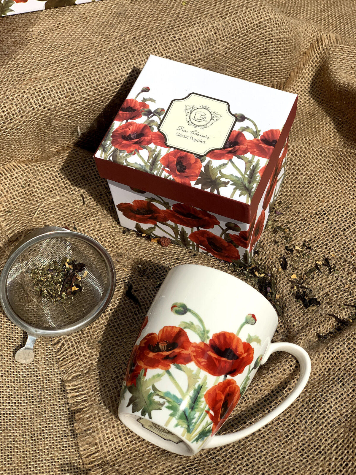 DUO FLORAL Becher 380 ml CLASSIC POPPIES mit Teesieb, New Bone China Porzellan – Bild 5