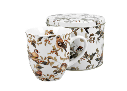 DUO ANIMALS Becher 400 ml BIRDIES in Metalldose, New Bone China Porzellan