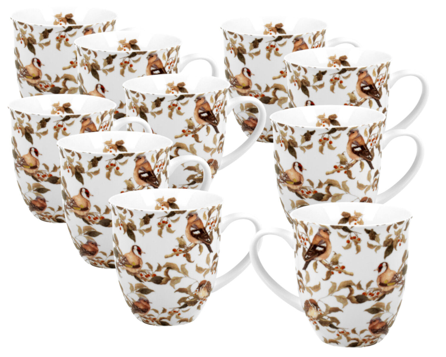 10er SET DUO ANIMALS Becher 400 ml BIRDIES in Metalldose, New Bone China Porzellan