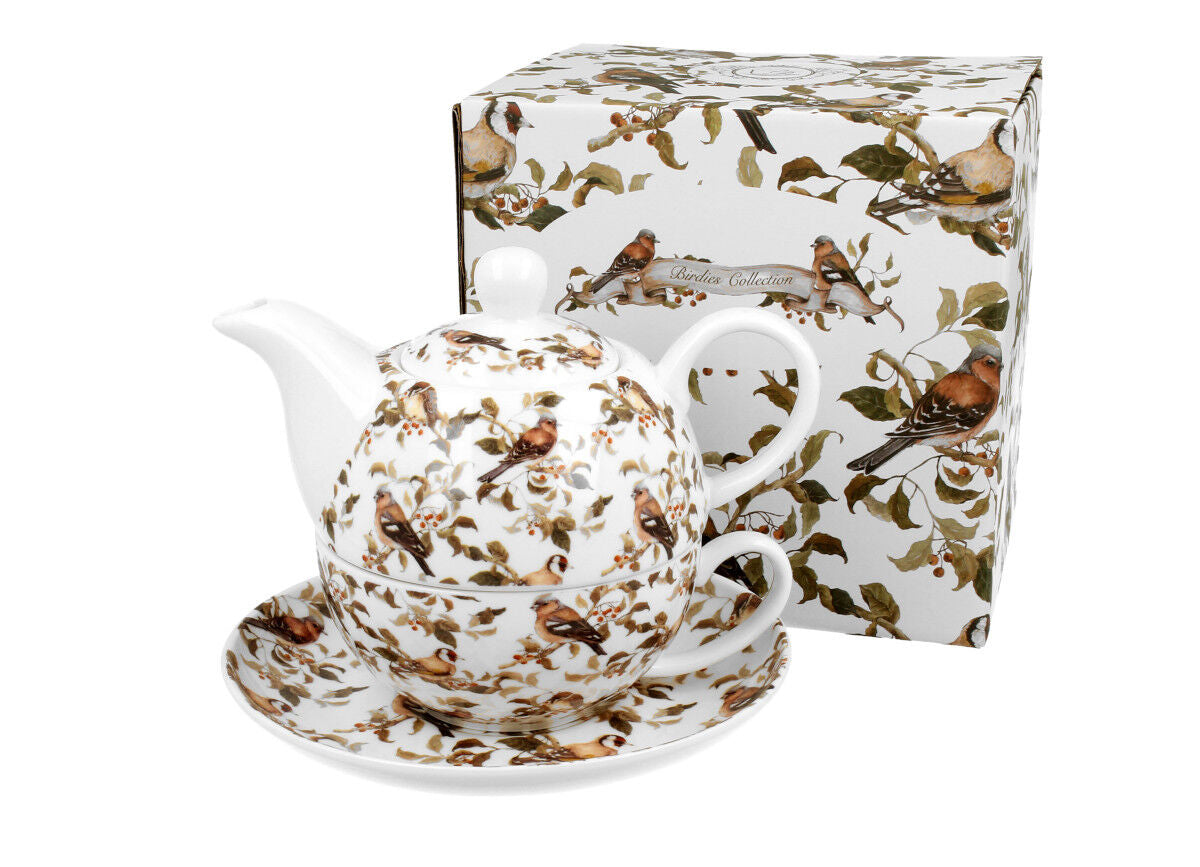 DUO ANIMALS Tasse mit Teekanne BIRDIES New Bone China Porzellan