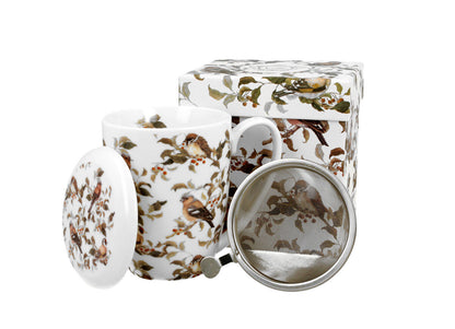 DUO ANIMALS Becher 380 ml BIRDIES mit Teesieb, New Bone China Porzellan