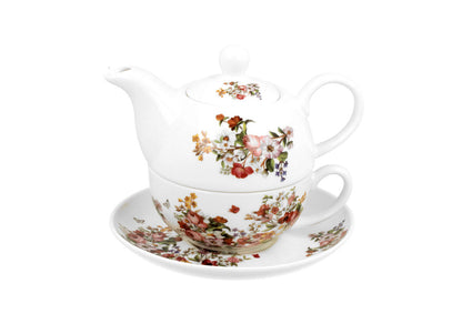 DUO FLORAL Tasse mit Teekanne VINTAGE FLOWERS WHITE New Bone China Porzellan – Bild 2