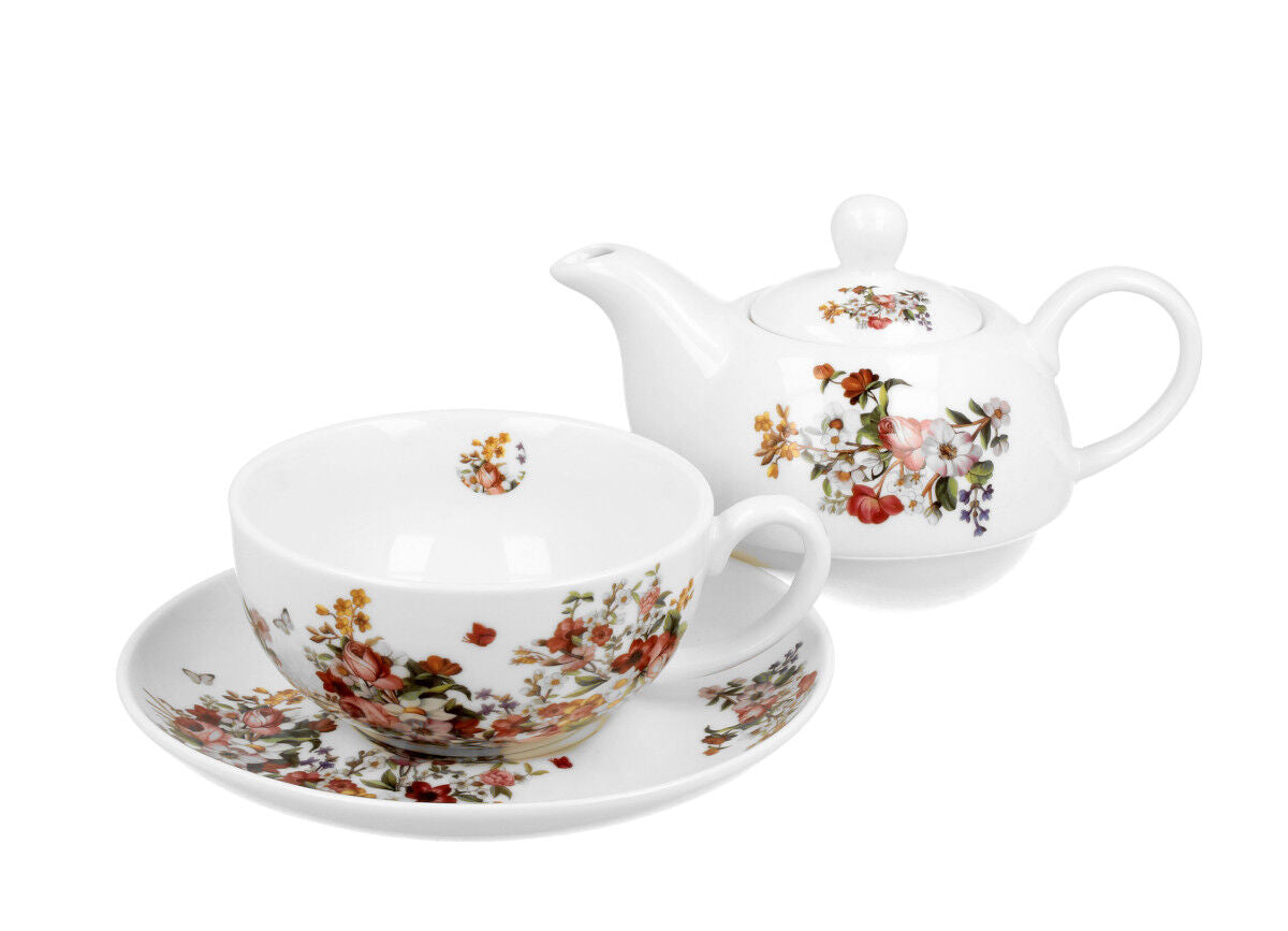 DUO FLORAL Tasse mit Teekanne VINTAGE FLOWERS WHITE New Bone China Porzellan – Bild 3