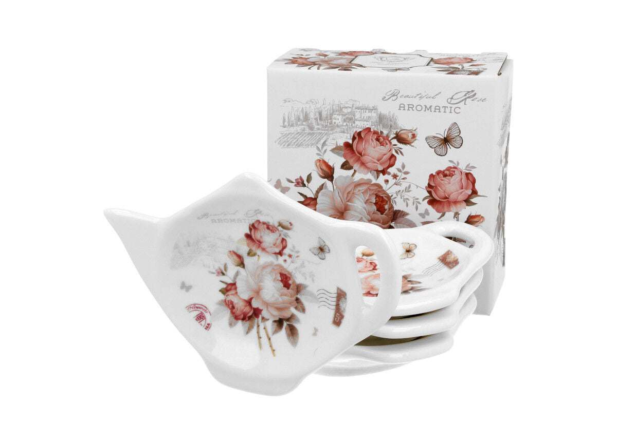 DUO FLORAL 4er-Set Teebeutelhalter SECESSION New Bone China Porzellan