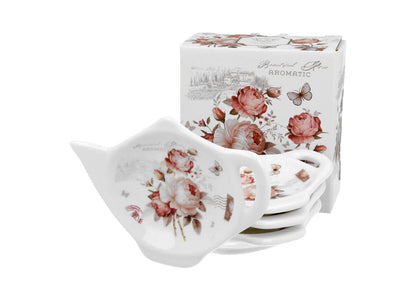 DUO FLORAL 4er-Set Teebeutelhalter SECESSION New Bone China Porzellan
