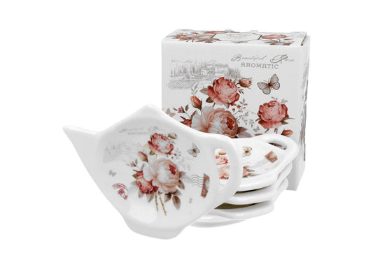 DUO FLORAL 4er-Set Teebeutelhalter SECESSION New Bone China Porzellan