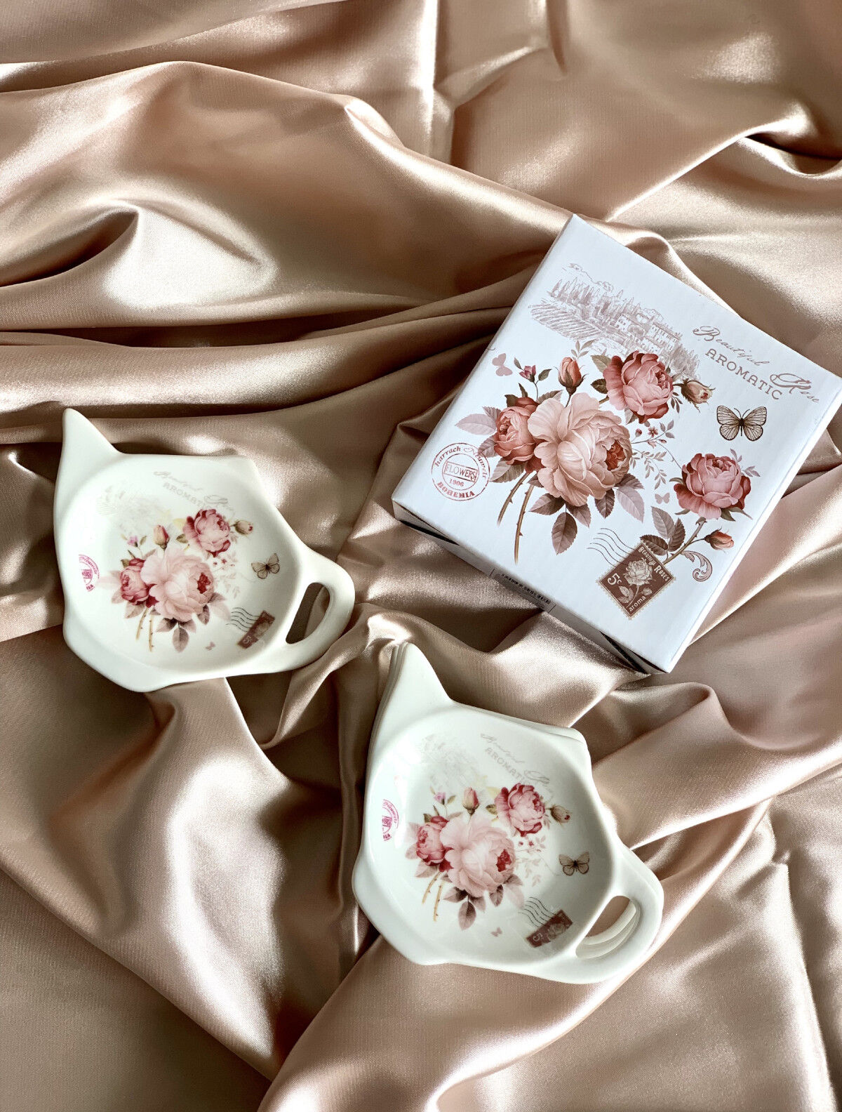 DUO FLORAL 4er-Set Teebeutelhalter SECESSION New Bone China Porzellan – Bild 4