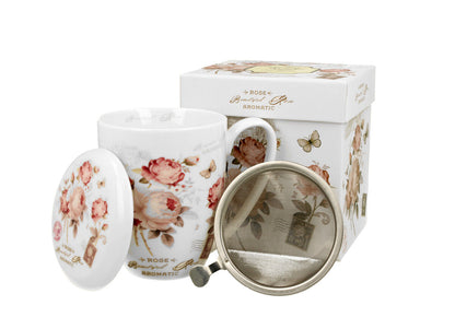 10er SET DUO FLORAL Becher 380 ml SECESSION mit Teesieb, New Bone China Porzellan – Bild 4