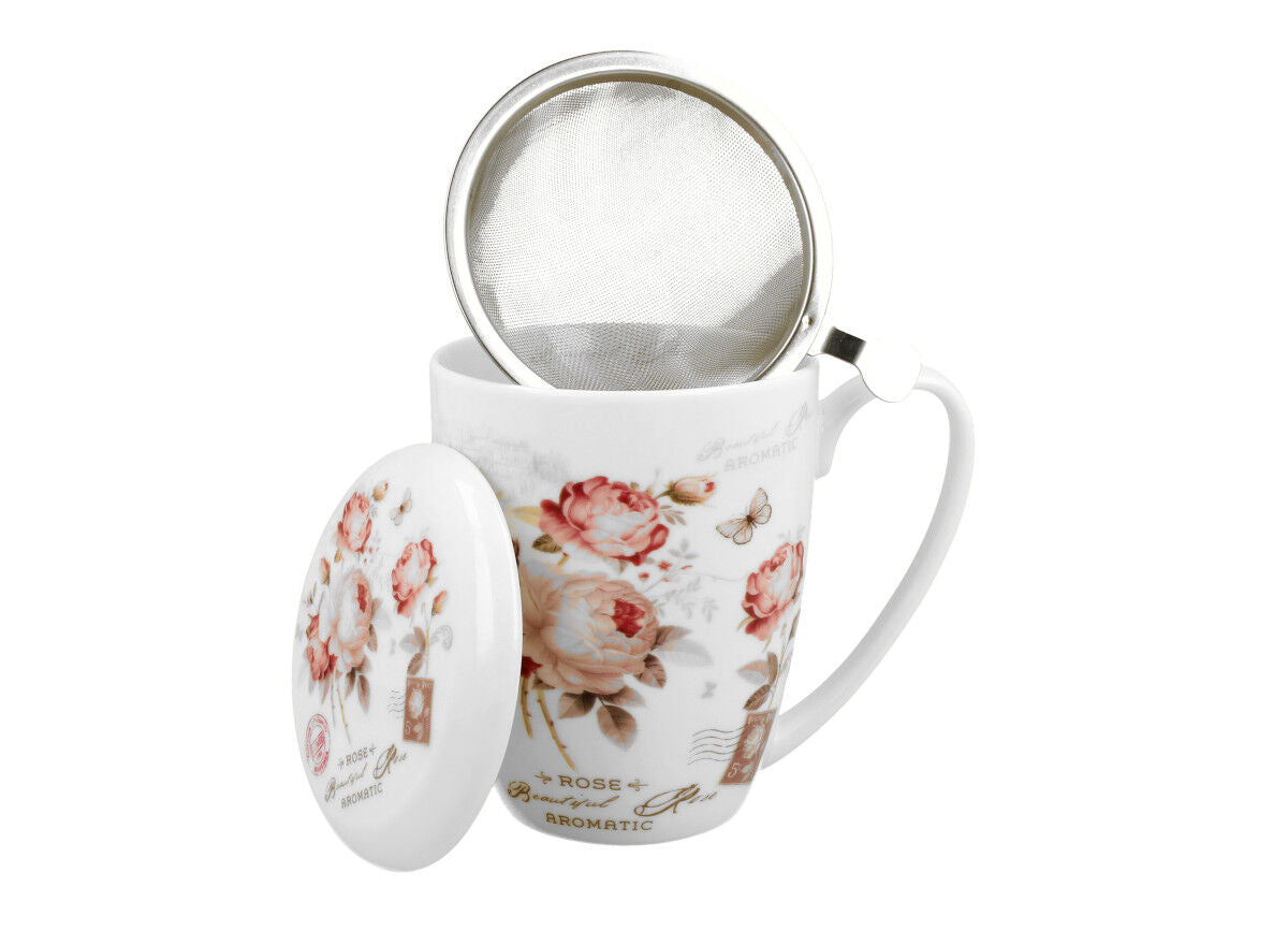 10er SET DUO FLORAL Becher 380 ml SECESSION mit Teesieb, New Bone China Porzellan – Bild 3