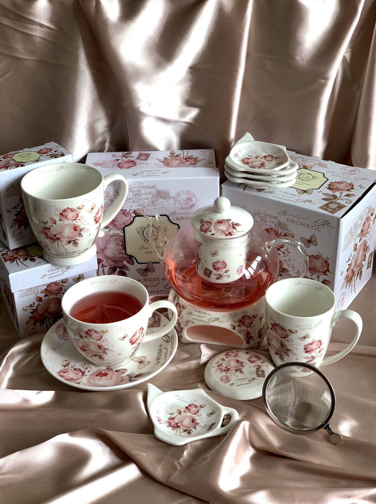 DUO FLORAL Becher 380 ml SECESSION mit Teesieb, New Bone China Porzellan – Bild 5