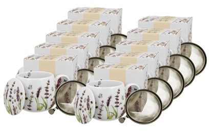10er SET DUO FLORAL Fassbecher 430 ml CLASSIC LAVENDER mit Teesieb, New Bone China Porzellan