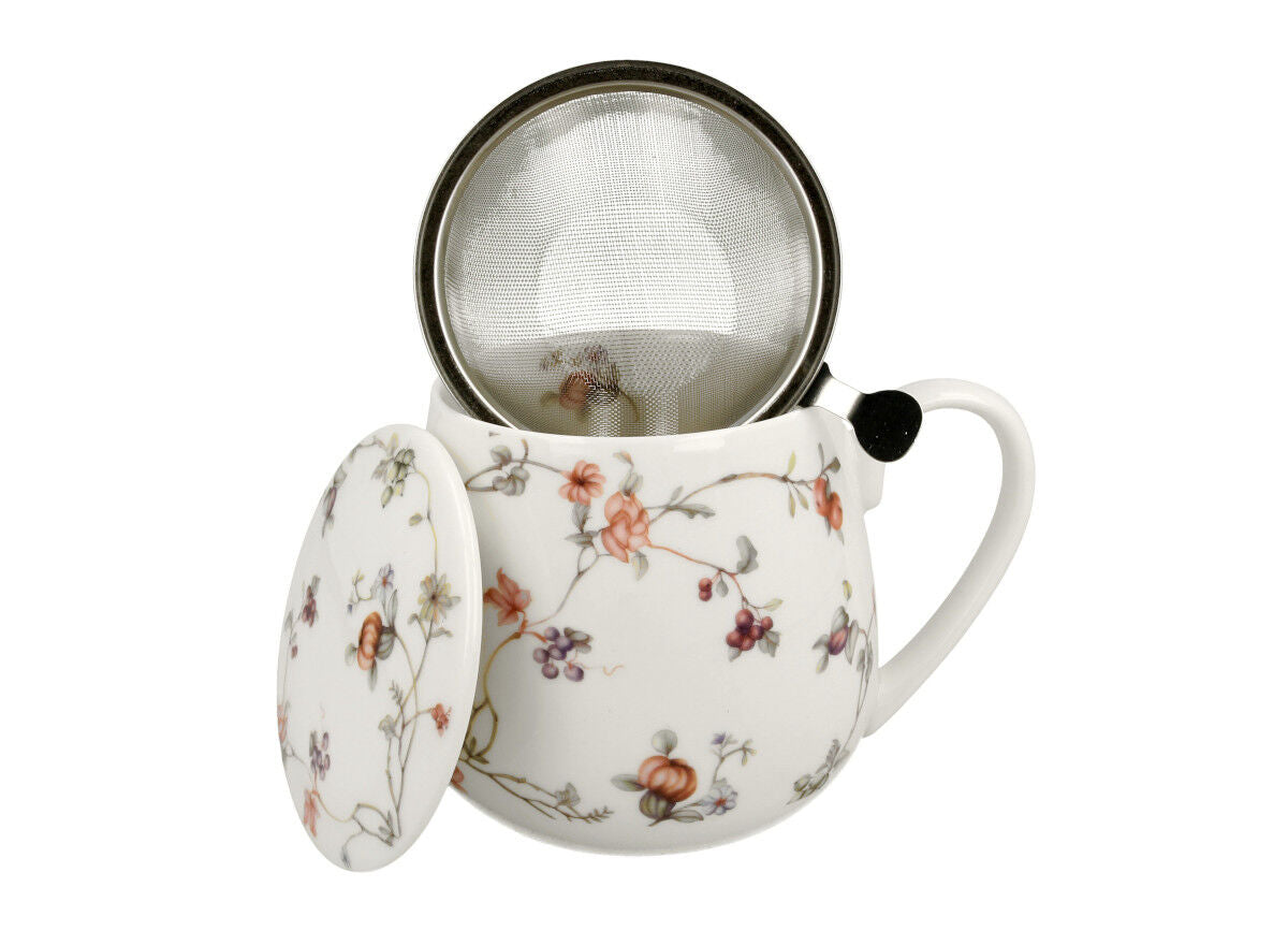 10er SET DUO FLORAL Fassbecher 430 ml SAFA mit Teesieb, New Bone China Porzellan – Bild 4