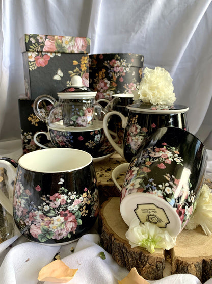 DUO FLORAL Fassbecher 430 ml VINTAGE FLOWERS BLACK New Bone China Porzellan – Bild 4