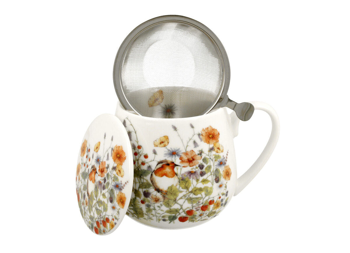 DUO FLORAL Fassbecher 430 ml WILD BIRD mit Teesieb, New Bone China Porzellan – Bild 3